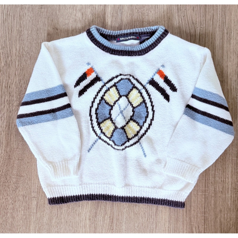 Salty Dog Toddler 2T Nautical Life Preserver Sailboat Cotton Ramie Knit Sweater